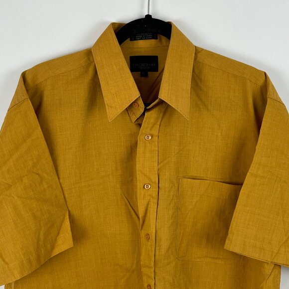 Leo Chevalier Design Casual Button Shirt Size L Beige Short Sleeve Pocket - Picture 2 of 9